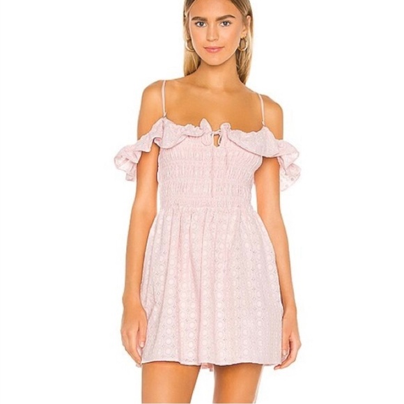 MAJORELLE Revolve Nelvin Mini Eyelet Ruffle Dress in Baby Pink Size Small - Picture 2 of 9